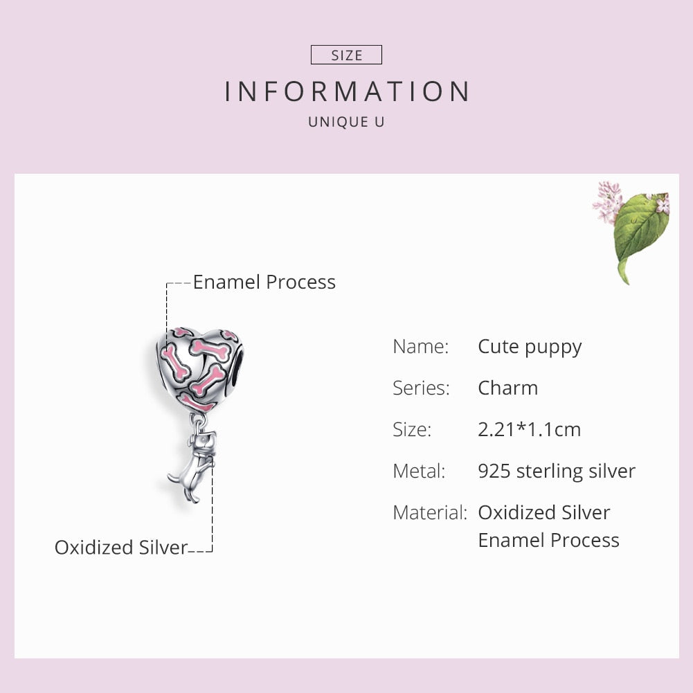 Klassischer 925er Sterlingsilber I Love My Dog, Knochen-DIY-Herzanhänger passend für Original-Charm-Armbänder und Halsketten zur Schmuckherstellung SCC1199