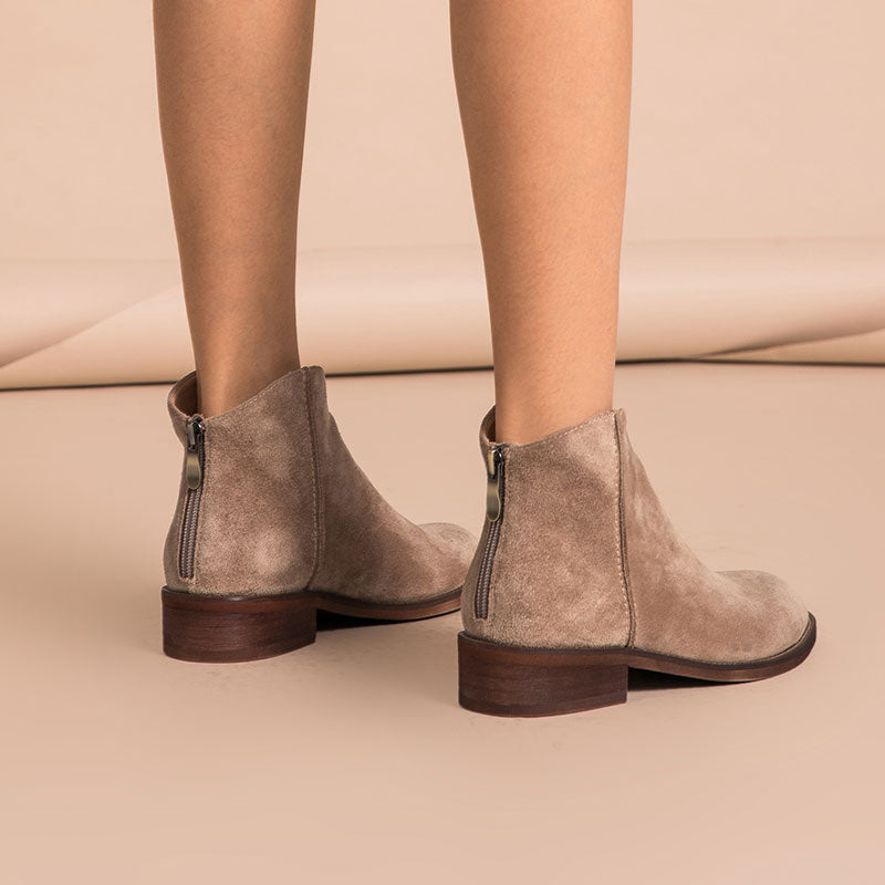 BeauToday Stiefeletten Damen Top Qualität Kuh Wildleder Reißverschluss, Herbst Mode Dame, Echtes Lederschuhe, Handarbeit