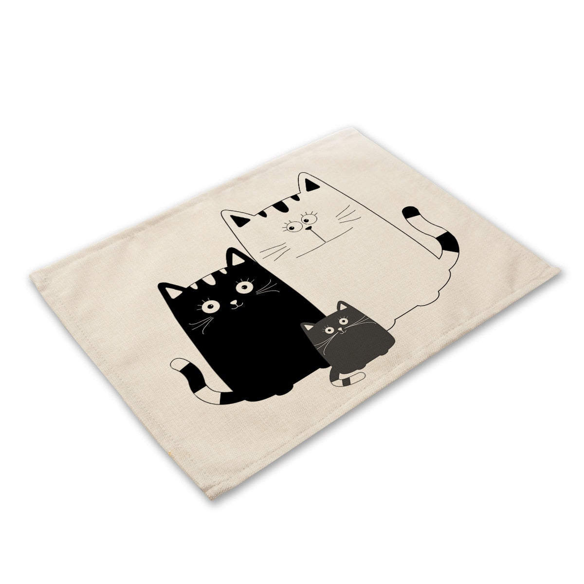 Leinen-Tischsets mit schwarz-weißem Katzendruck für Esstisch-Accessoires, Schüssel, Teller-Platzsets