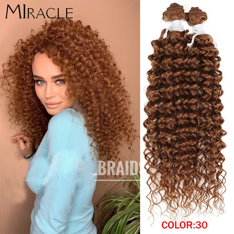 Afro Kinky Curly Hair Wave Synthetisches Haar Hitzebeständig Deep Wave Hair Bundles Extensions Braun 2Pcs / Lot 26Inch