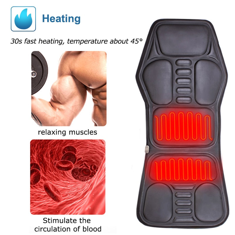Elektrische Heizung Vibrierender Rückenmassagestuhl im Auto, Home Office Lendenwirbelsäulennackenmatratze Schmerzlinderung LED-Fernbedienung