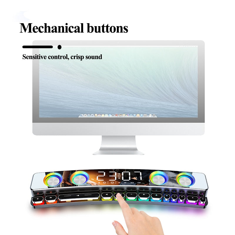 Tragbares Drahtloses Spiel Soundbar, USB 3D Stereo Subwoofer AUX FM Haus Digitaler mit Lautsprecher Tastatur Abkürzung für PC, Laptop,Tablets,Desktop,Handy