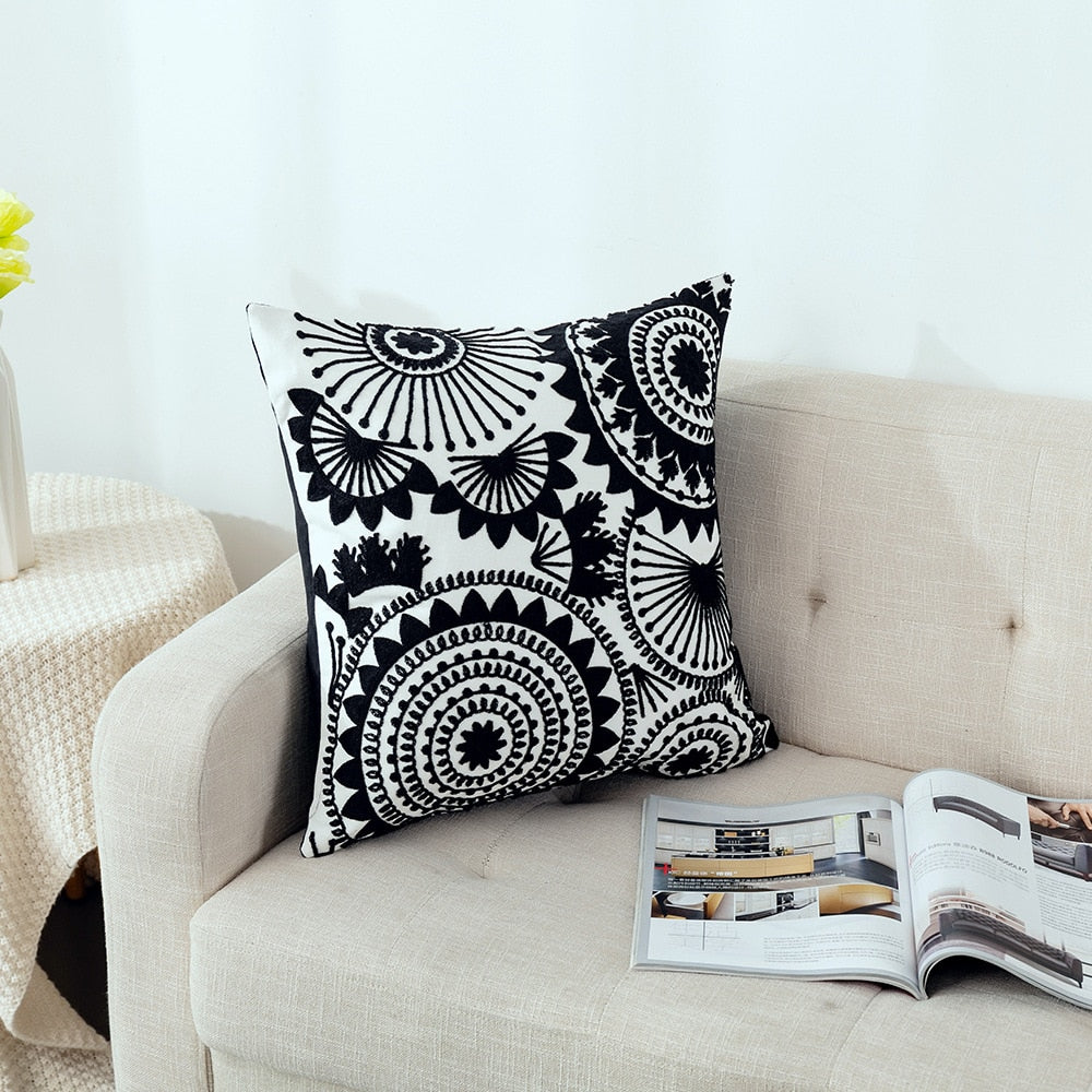 Kissenbezug mit niedlicher floraler geometrischer Stickerei, grün-gelber Kissenbezug für Sofa, Bett, schlichtes Zuhause, 45 x 45 cm