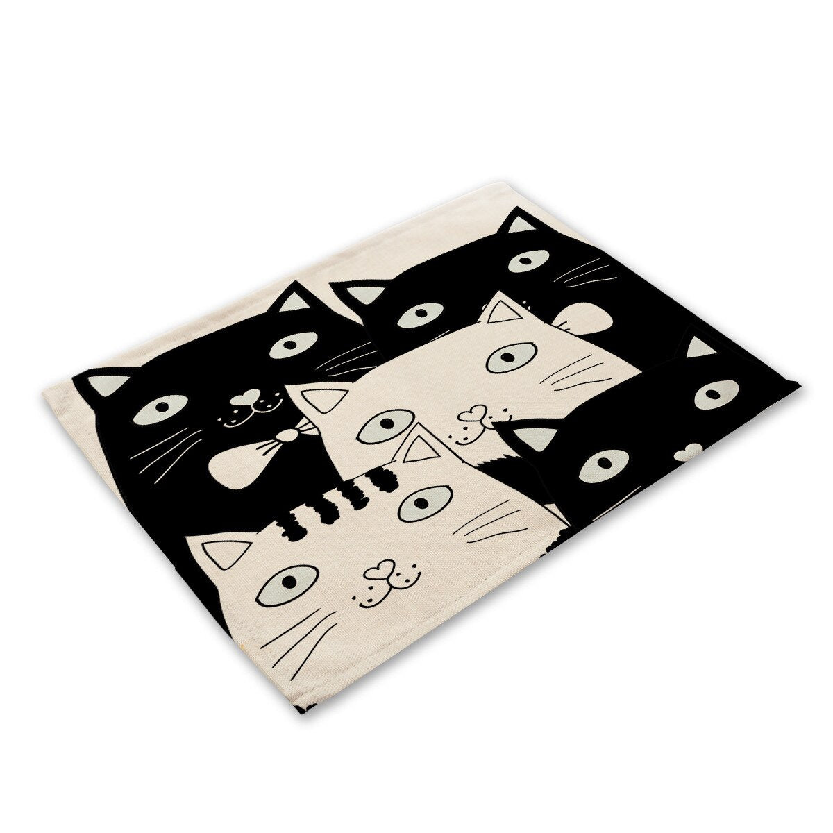 Leinen-Tischsets mit schwarz-weißem Katzendruck für Esstisch-Accessoires, Schüssel, Teller-Platzsets