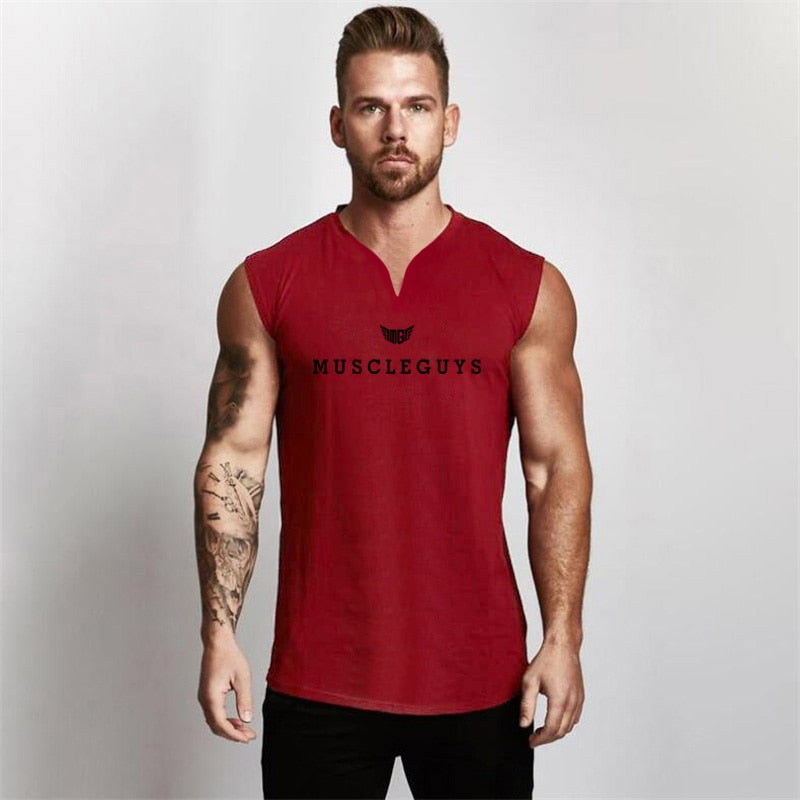Kompression ärmelloses Herren Tanktop Trainingsweste mit V-Ausschnitt