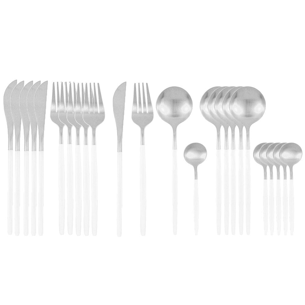 24-teiliges Geschirr-Set aus mattem Gold, Edelstahl 18/10, Messer, Gabel und Löffel Set
