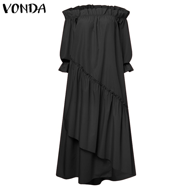 Holiday Langarm Sommerkleid mit unregelmäßigem Saum Bohemian Robe