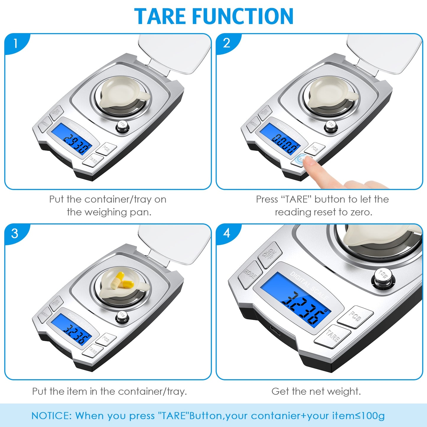 0,001 g Präzisions-Elektronikwaage 100 g / 50 g USB-Lade-Digital-Wäge-Schmuckwaage Tragbare Laborgewichts-Milligramm-Waage