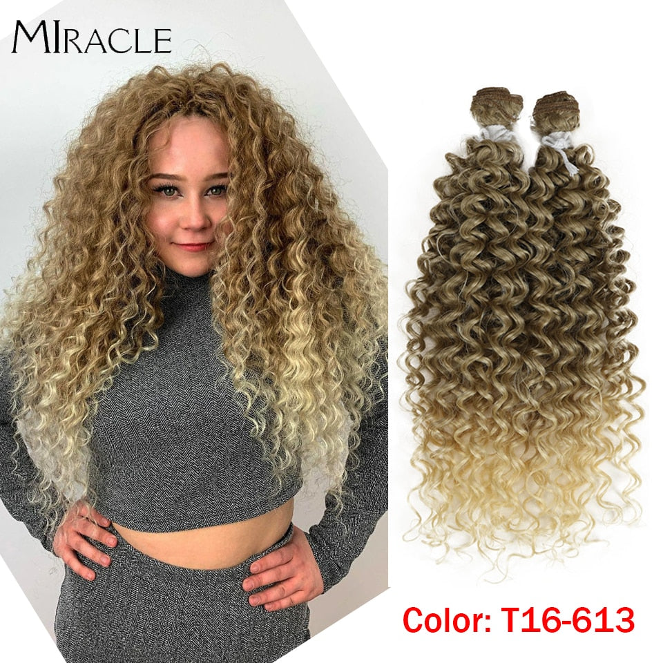 Afro Kinky Curly Hair Wave Synthetisches Haar Hitzebeständig Deep Wave Hair Bundles Extensions Braun 2Pcs / Lot 26Inch