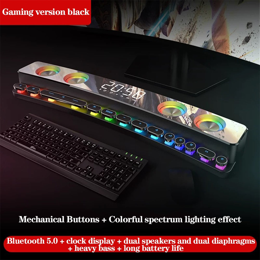 Tragbares Drahtloses Spiel Soundbar, USB 3D Stereo Subwoofer AUX FM Haus Digitaler mit Lautsprecher Tastatur Abkürzung für PC, Laptop,Tablets,Desktop,Handy