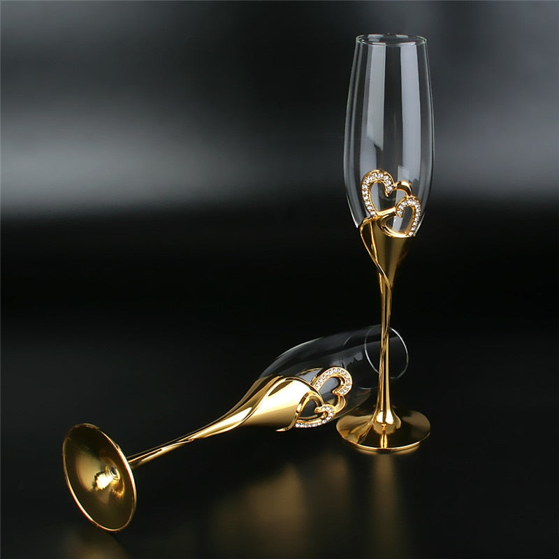 2 er - Set Hochzeit Champagner Gläser aus Gold-Kristall