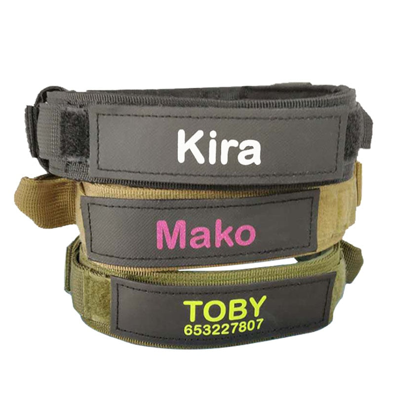 Hundehalsband mit Hundemarke Nylon, verstellbar, militärisch, taktisch, großes Hundehalsband mit Griff, Training, Laufen, Hundehalsband, personalisierbar