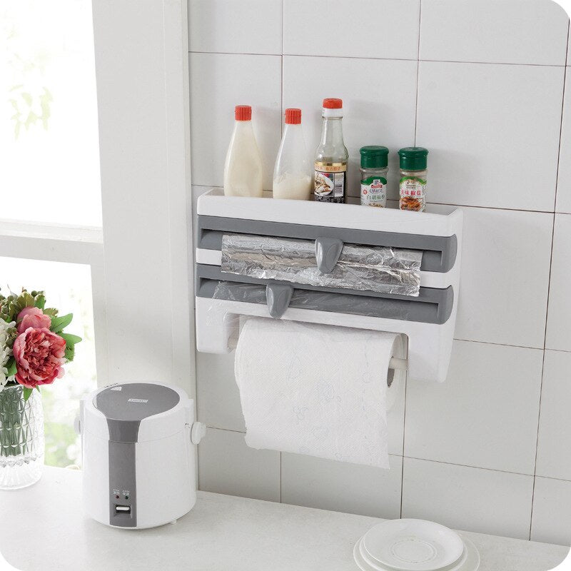 Wandrollenhalter kombiniert Papierrollenhalter und Folienspender