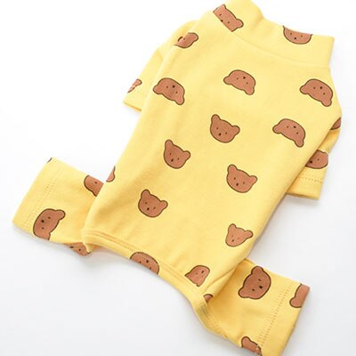 Baumwolle Haustierkleidung Bärenmuster Hundepyjamas, Overall 4 Beine Mantel, O-Ausschnitt