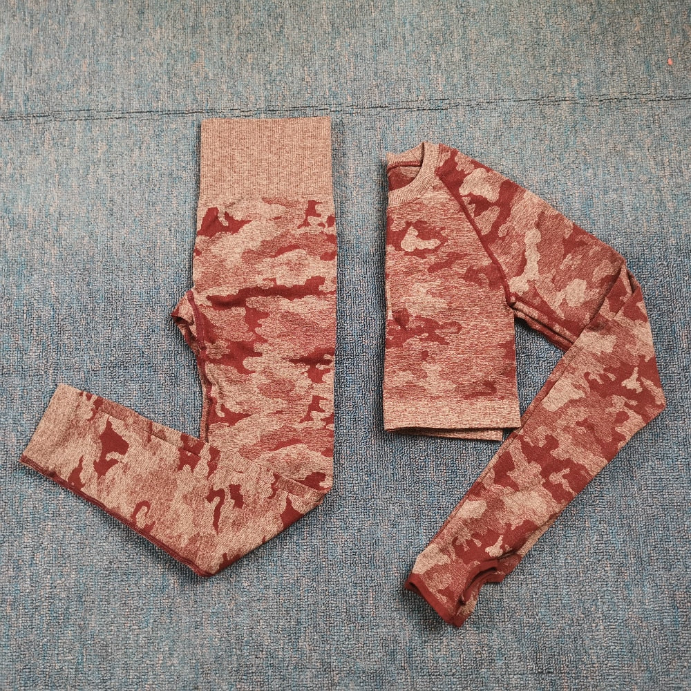 3 Teile / satz Damen Camouflage Yoga Set, Yoga-Leggings für Frauen, gestreifte Kompressionshose