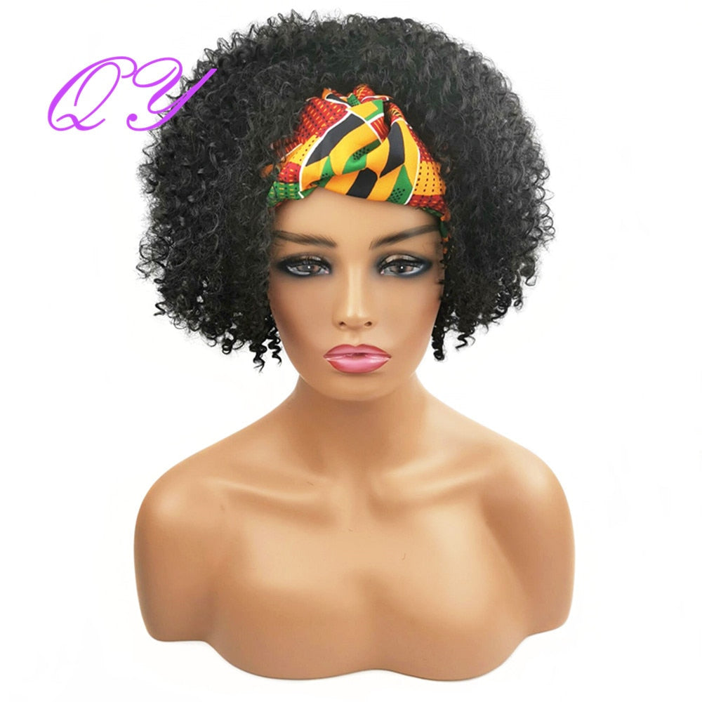 Hair Big Afro Kinky Curly Stirnband Perücken für Frauen Synthetisches Haar Perücken Turban Wrap Hair Style