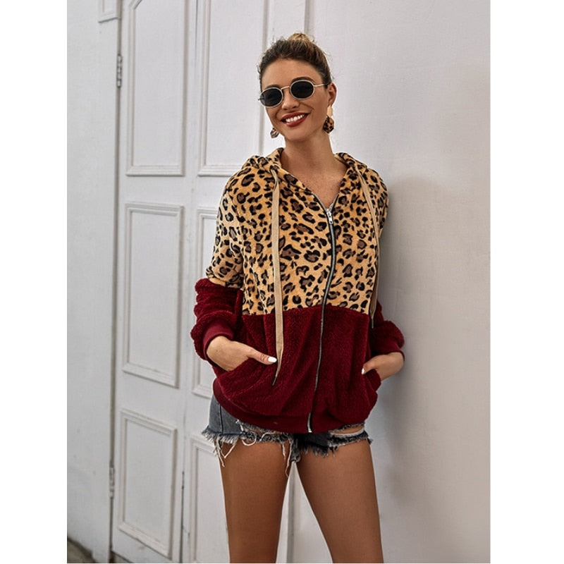 2022 Neue Leopard Patchwork für Frauen, Teddy Mantel aus Kunstpelz