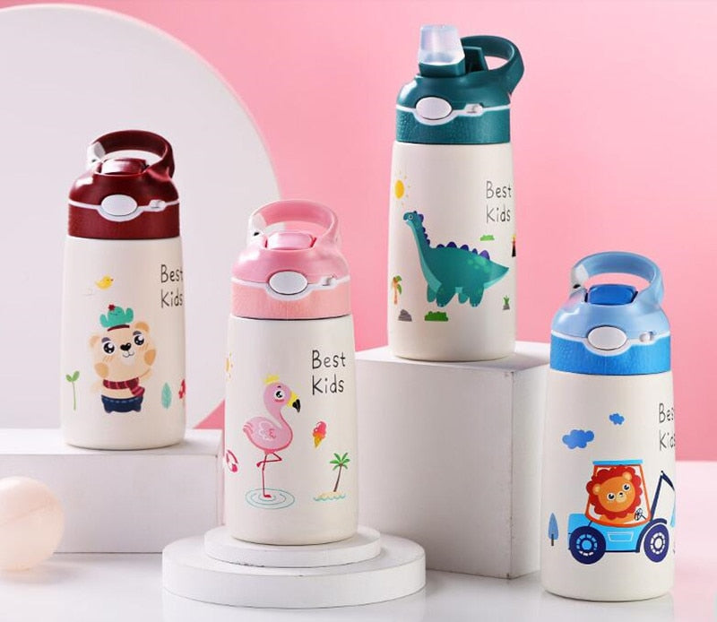 400ML Kinder Thermoskanne Wasserflasche Kinder Thermosbecher Baby Entenschnabel Strohhalm 316 Edelstahl Vakuumflaschen Tumbler Thermobecher