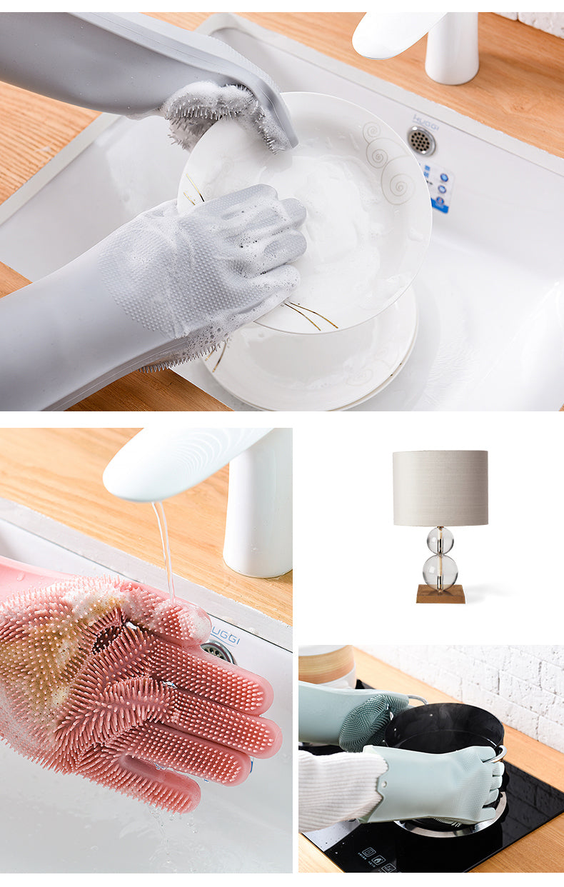 1 Paar Geschirrspülhandschuhe Magic Silicone, Reinigungshandschuhe mit Reinigungsbürste