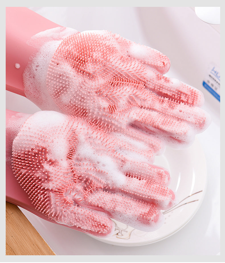 1 Paar Geschirrspülhandschuhe Magic Silicone, Reinigungshandschuhe mit Reinigungsbürste