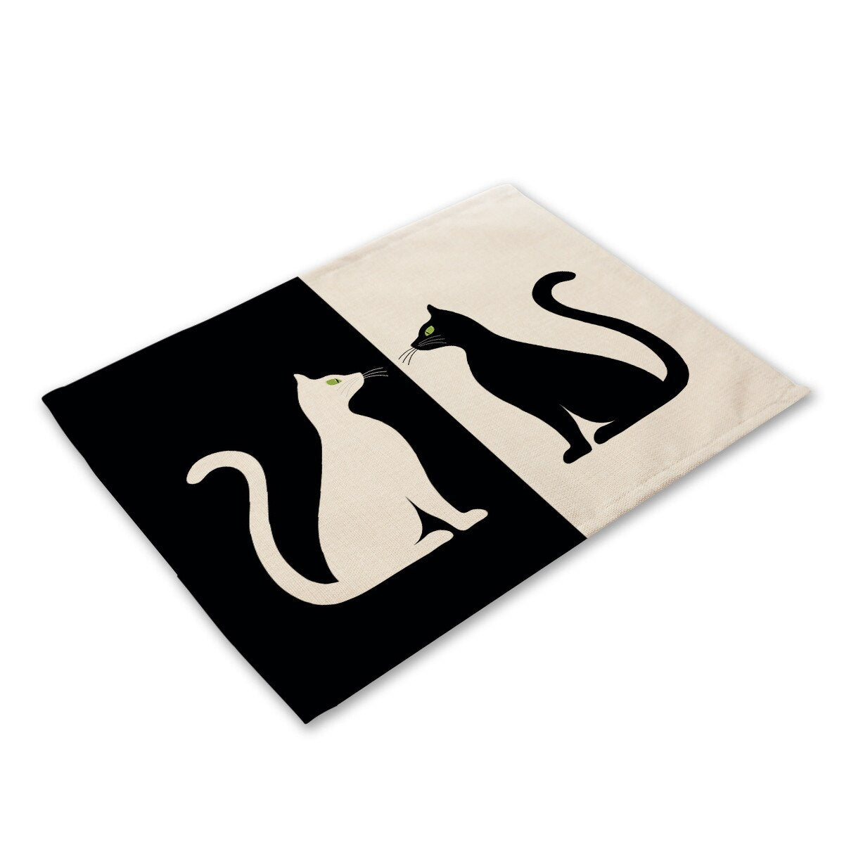 Leinen-Tischsets mit schwarz-weißem Katzendruck für Esstisch-Accessoires, Schüssel, Teller-Platzsets