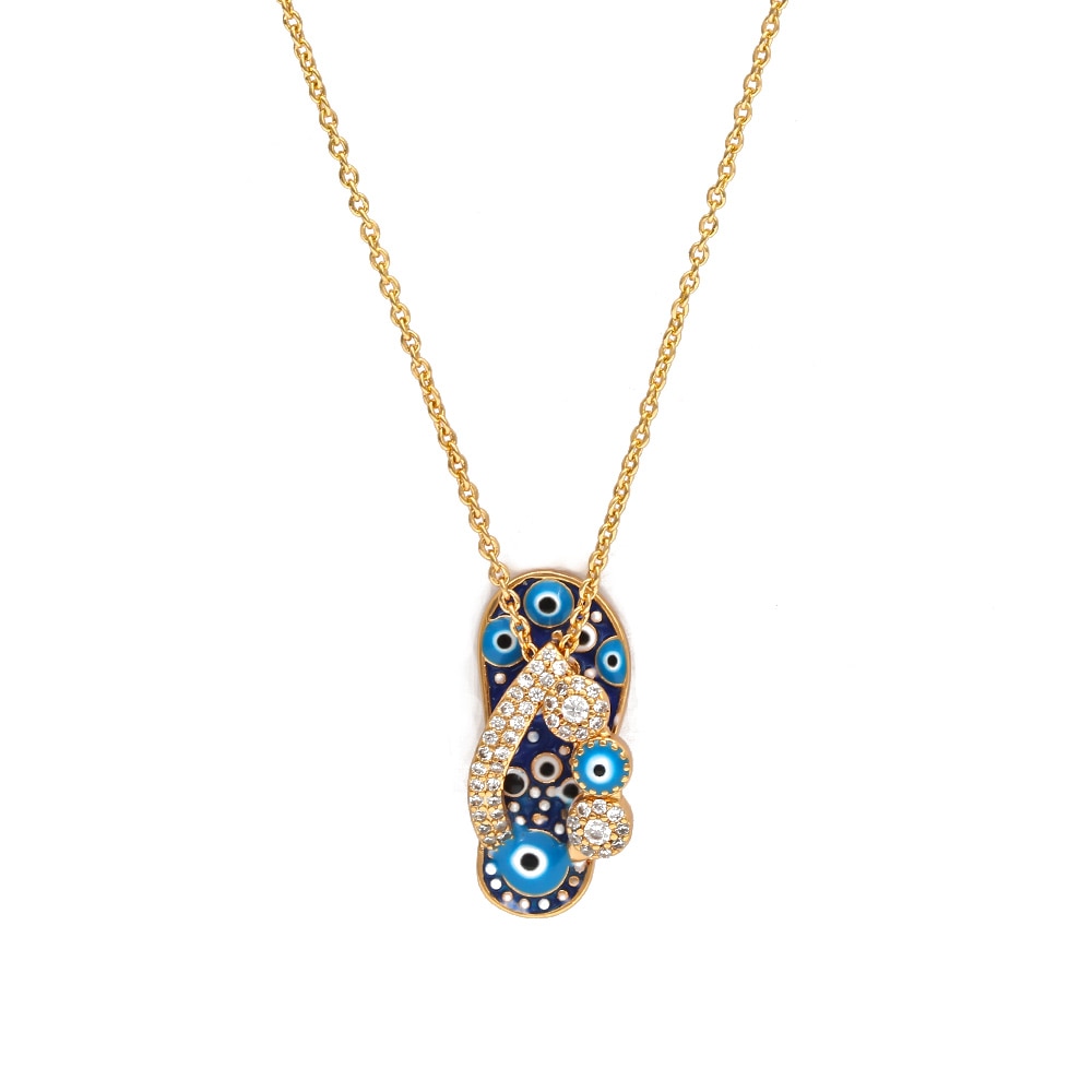 Lucky Eye Eulenherz Fatima Handpantoffeln Türkischer Böser Blick Anhänger Halskette Kupfer Goldfarbe, Langkettige Halskette für Frauen BE132