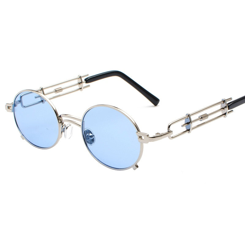 Retro Metall Runde Sonnenbrille für Männer & Frauen, Schwarz Rot Klare Linse mit UV400