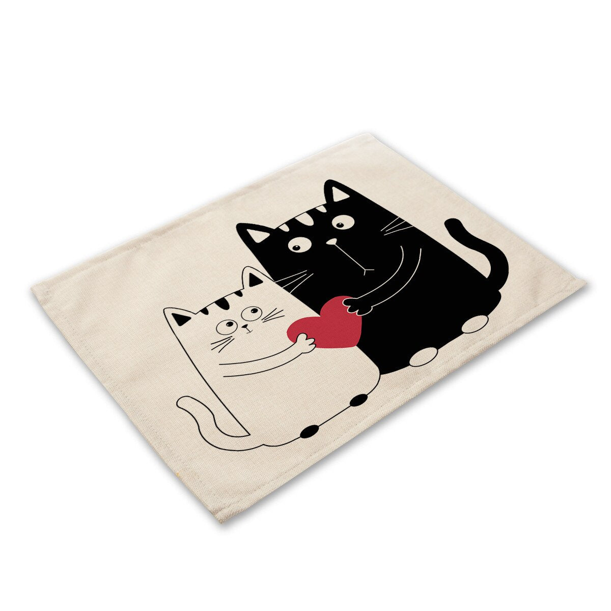 Leinen-Tischsets mit schwarz-weißem Katzendruck für Esstisch-Accessoires, Schüssel, Teller-Platzsets