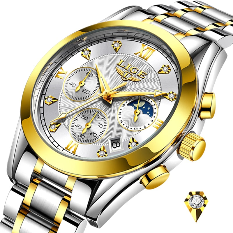 LIGE 2022 Neue Gold Uhr, Frauen Uhren Damen Kreativ Stahl, Armband Uhren Frauen Wasserdicht