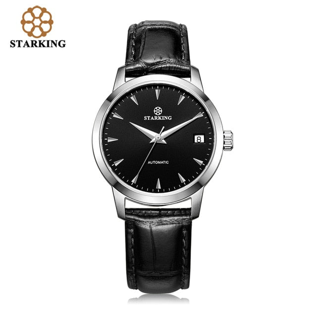 StarKing Klassische Frauen, Einfache Uhr Automatisch aus Edelstahl, Weißes Zifferblatt Armbanduhr, Auto Datum Damen Mechanisch Relogio Feminino