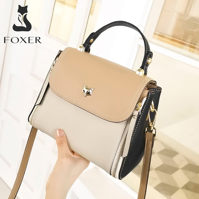 Foxer Lederhandtaschen für Frauen, Echtes Leder Damen Top-Griff Taschen mit Verstellbarem Schultergurt
