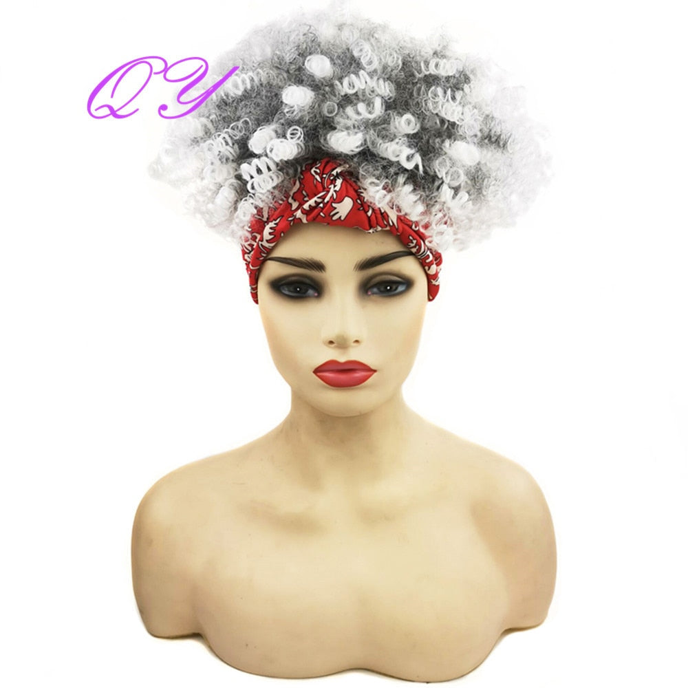 Hair Big Afro Kinky Curly Stirnband Perücken für Frauen Synthetisches Haar Perücken Turban Wrap Hair Style