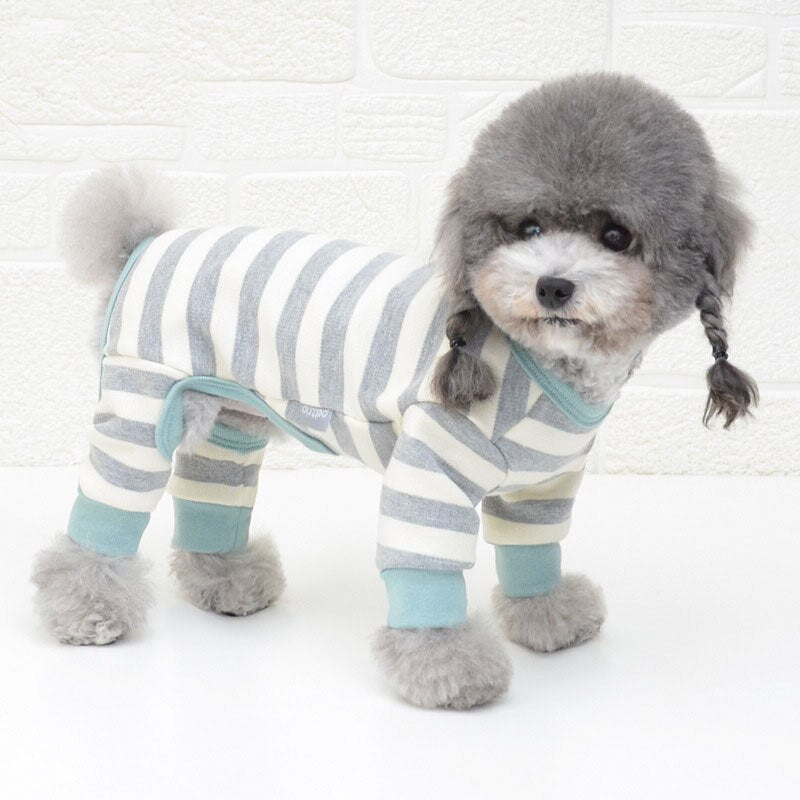 Baumwolle Haustierkleidung Bärenmuster Hundepyjamas, Overall 4 Beine Mantel, O-Ausschnitt