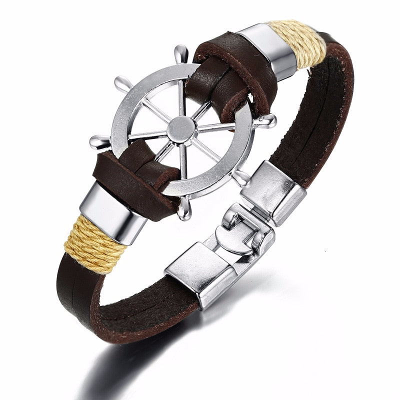 Ruder Charm Mehrschichtige Armbänder mit Leder SeilKette, Handgelenk Armreifen Schmuck