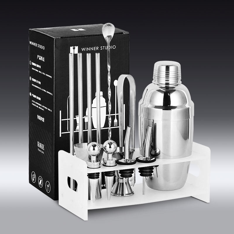 Cocktail-Shaker-Bar-Set Kunststoff- und Holzhalter, Edelstahl verkupferter Cocktail-Shaker