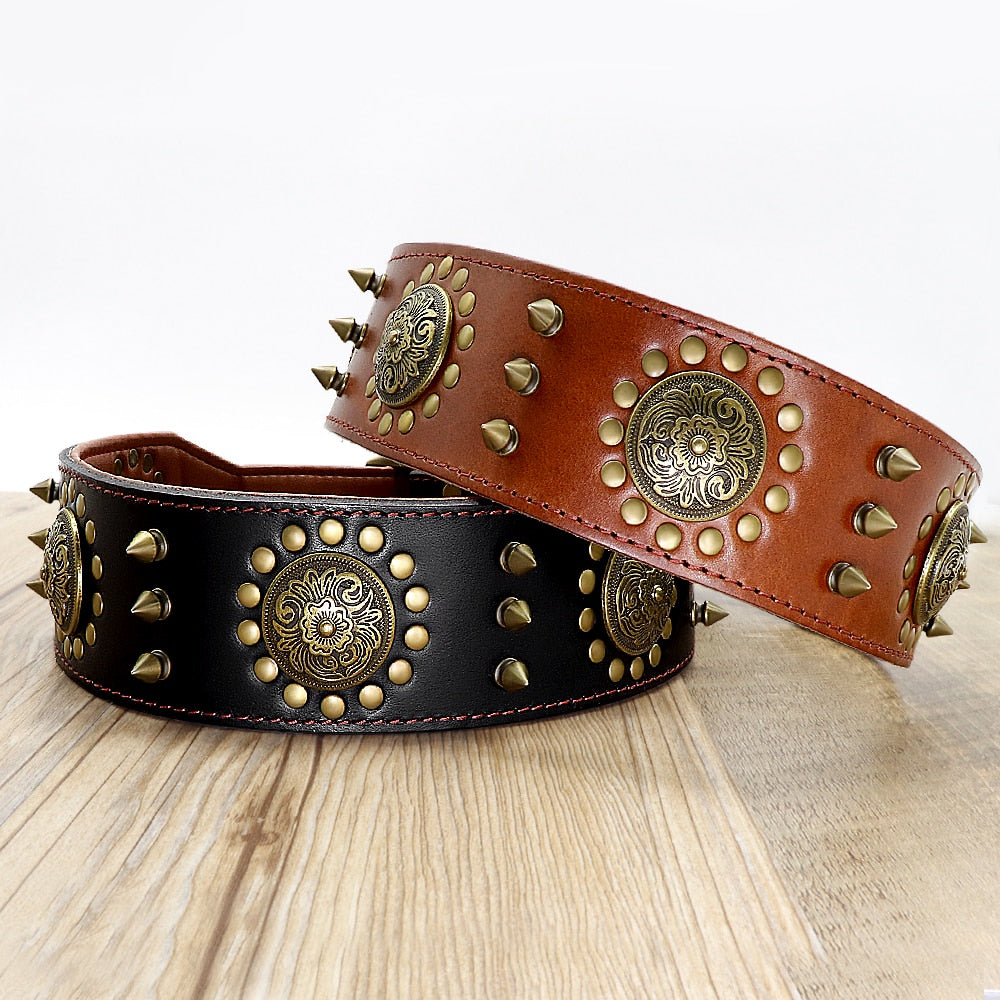 Cooles Haustier-Hundehalsband aus Leder, verstellbares, mit Spikes besetztes Halsband für große Hunde, für mittelgroße Hunde, Pitbull Correa Perro