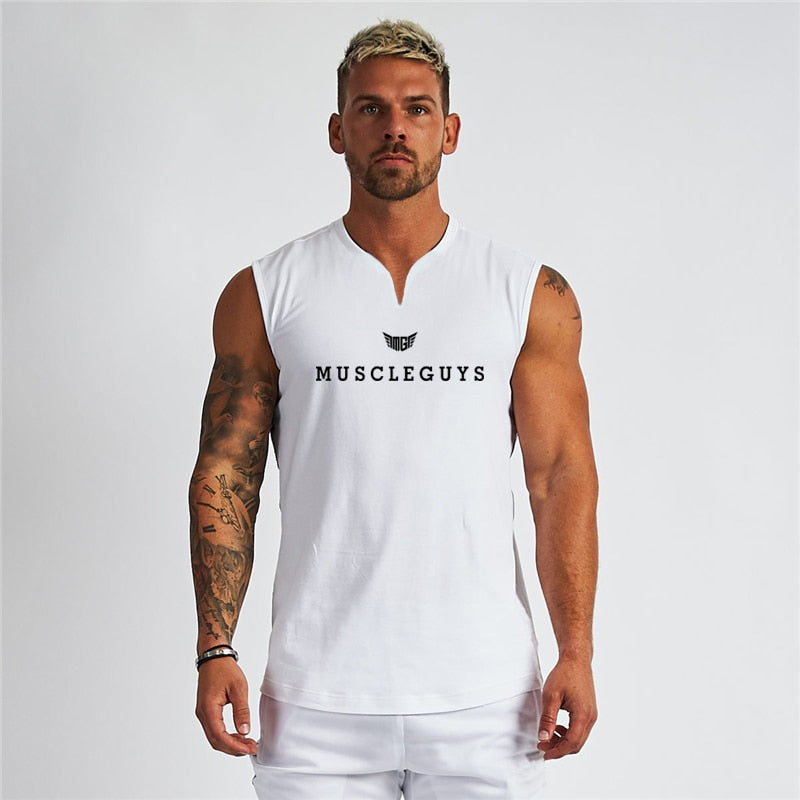 Kompression ärmelloses Herren Tanktop Trainingsweste mit V-Ausschnitt