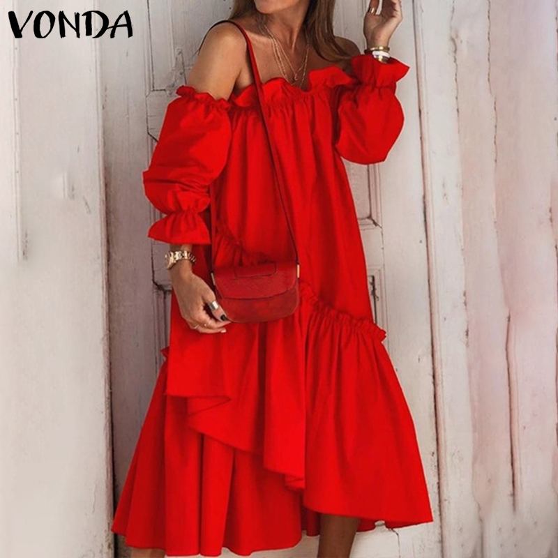Holiday Langarm Sommerkleid mit unregelmäßigem Saum Bohemian Robe