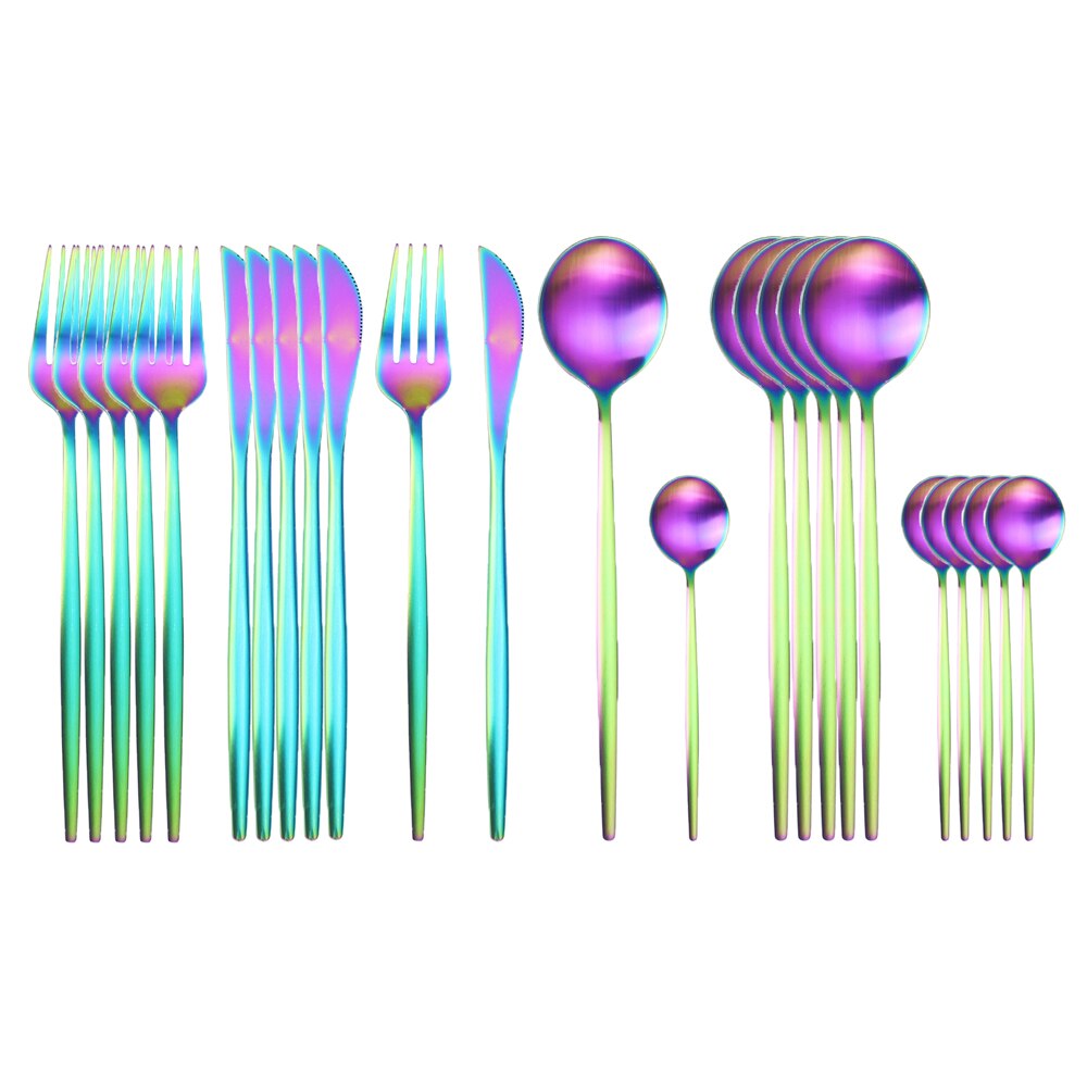 24-teiliges Geschirr-Set aus mattem Gold, Edelstahl 18/10, Messer, Gabel und Löffel Set