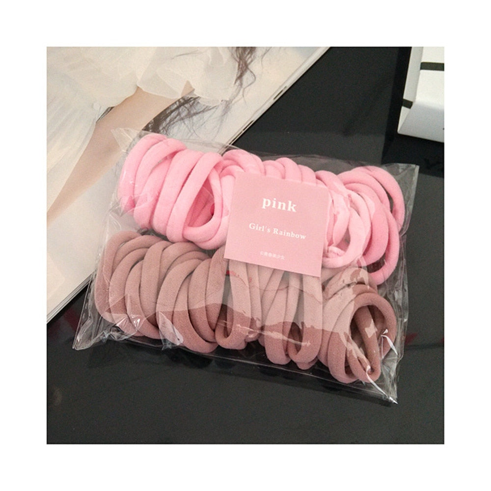 50Pcs/Set Frauen Mädchen 4cm / 2cm Bunte Nylon Elastische Haarbänder, Pferdeschwanz Halter, Gummibänder