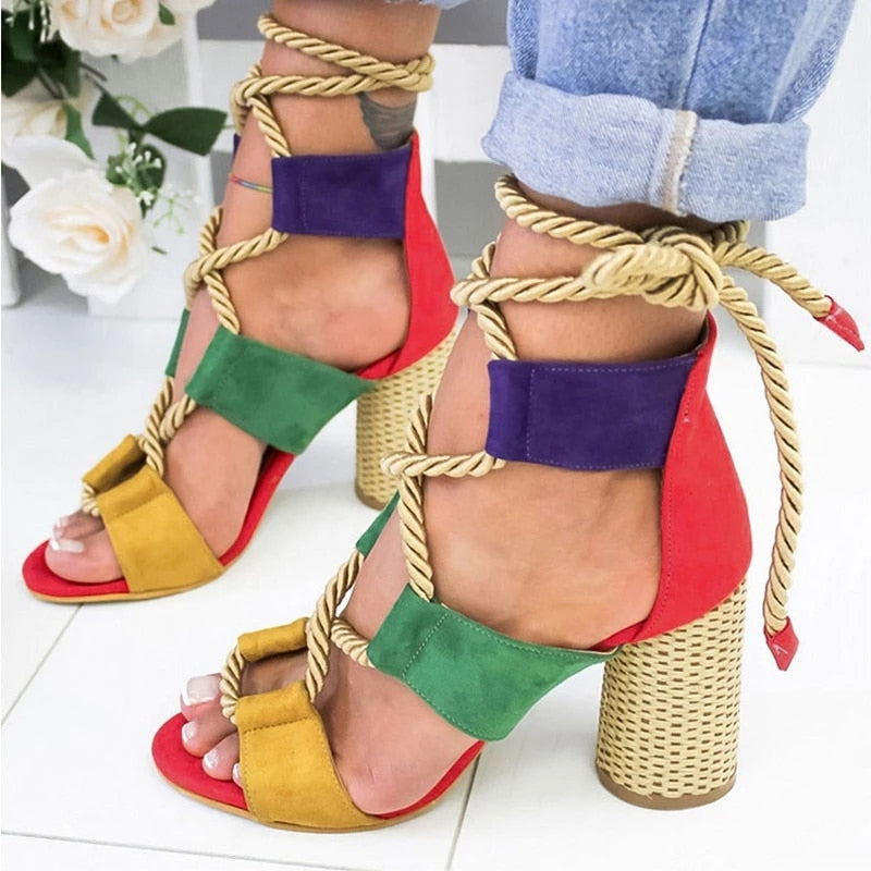 Frauen Pumps Sandalen Für Party, Hochzeit mit dicken Absätzen