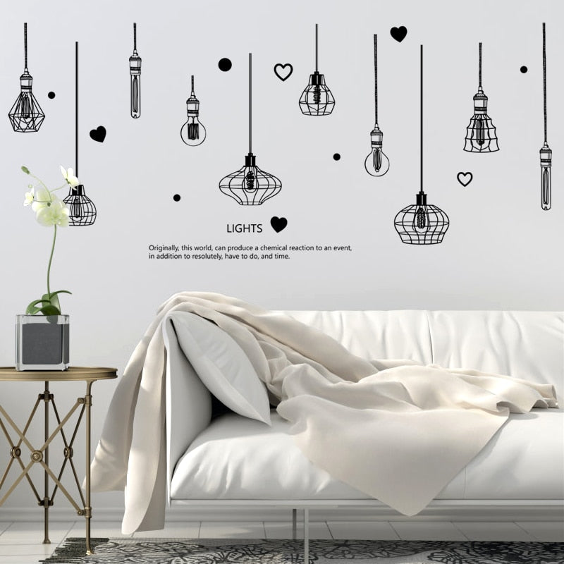 226*97cm Schwarzer Kronleuchter Wandaufkleber Glühbirne Home Decor für Wohnzimmer Schlafzimmer Kunst DIY Vinyl Wandaufkleber abnehmbar