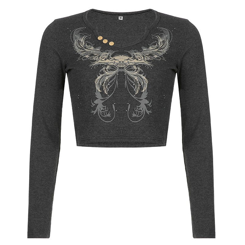 Frauen Mall Goth Langarm Tshirt für den Herbst