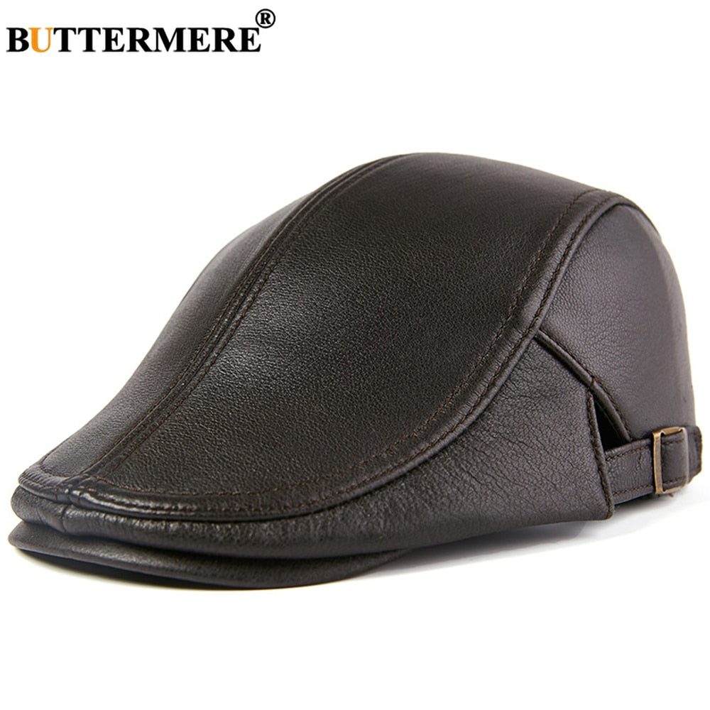Herren Echtleder Baskenmütze, Herbst / Winter Männlich Braun Verstellbare Hochwertige Gatsby Baskenmütze Caps