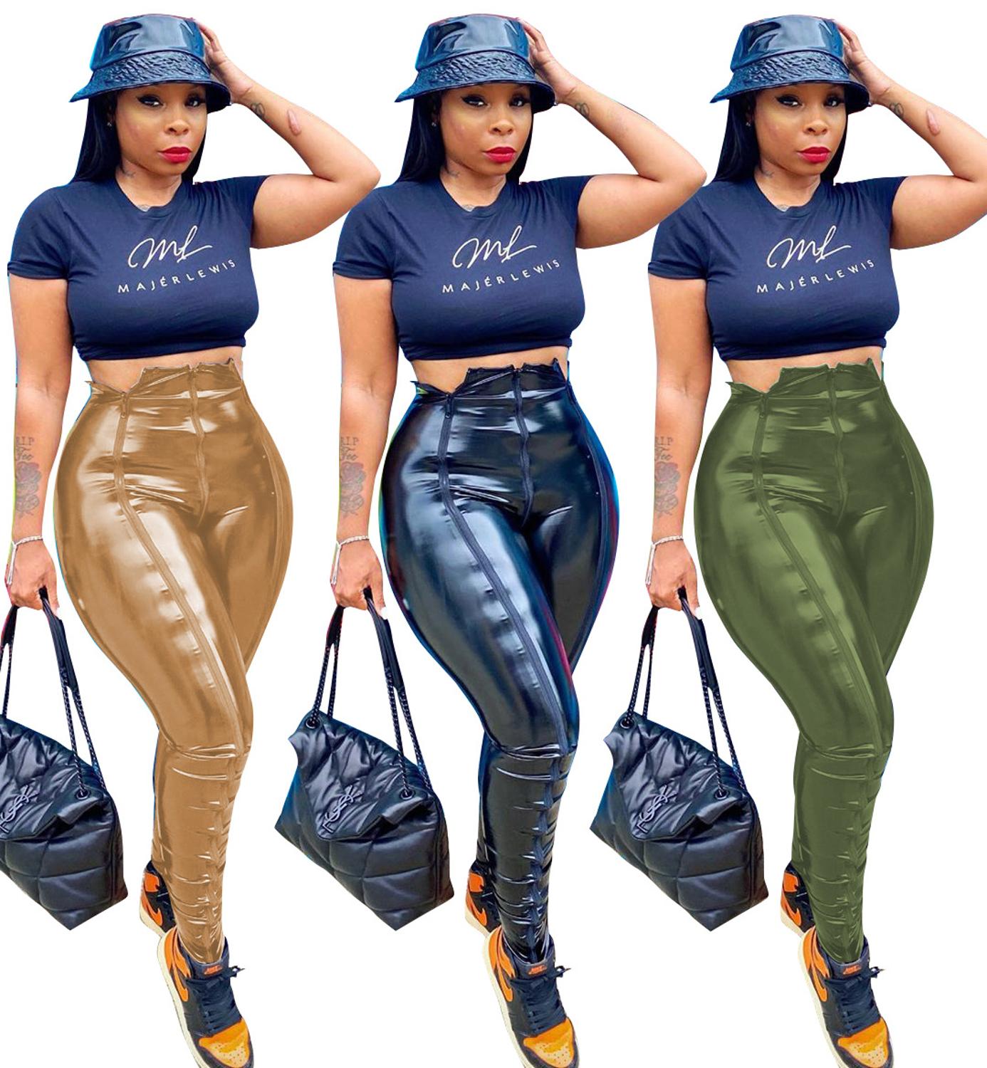 Casual Damen Leder Hosen, Streetwear Party Nacht Kleidung Für Frauen
