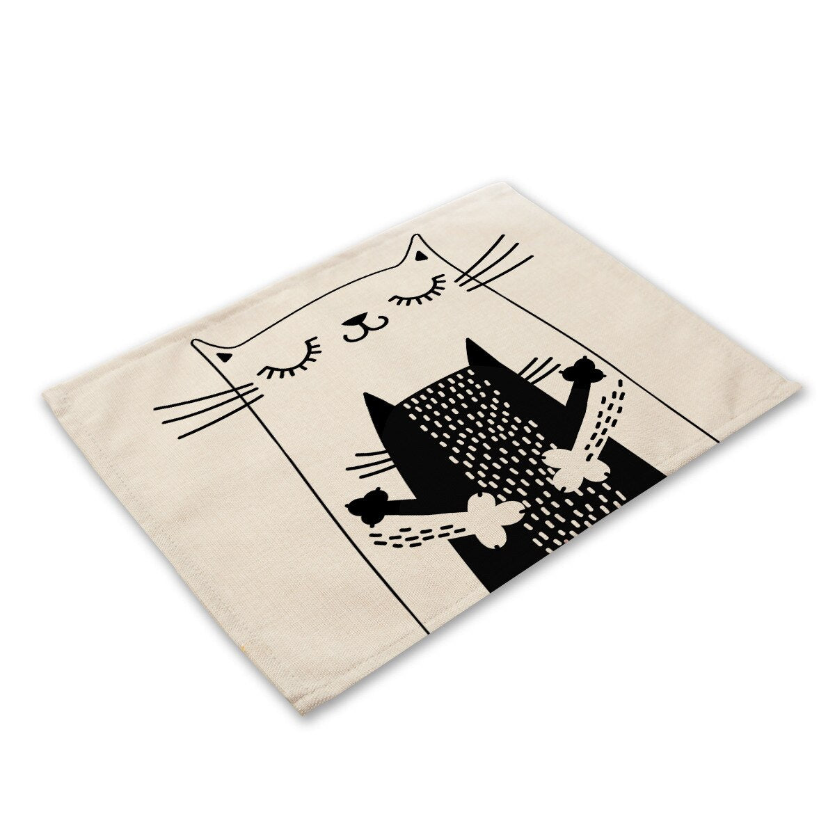 Leinen-Tischsets mit schwarz-weißem Katzendruck für Esstisch-Accessoires, Schüssel, Teller-Platzsets