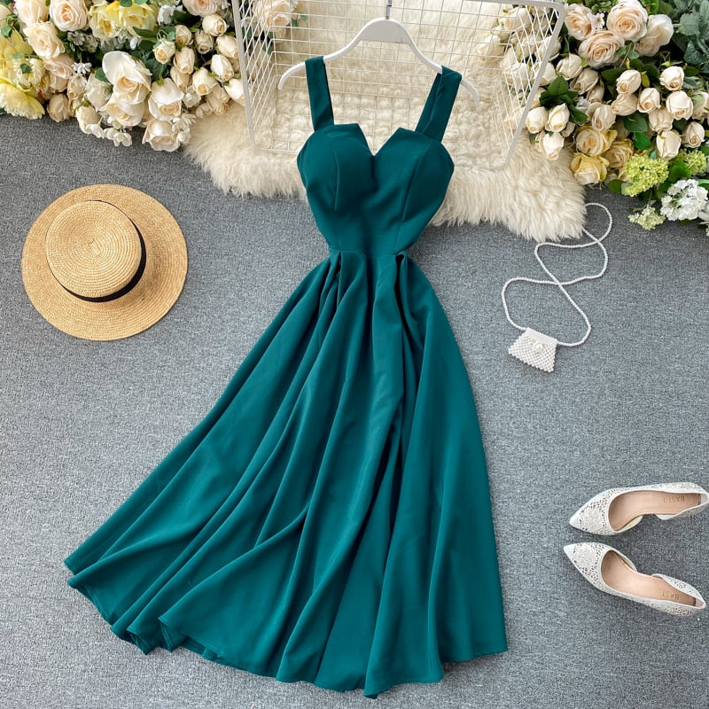 2023 Neue Frauen V-Ausschnitt Partykleid, Sommerkleid Retro Einfarbig