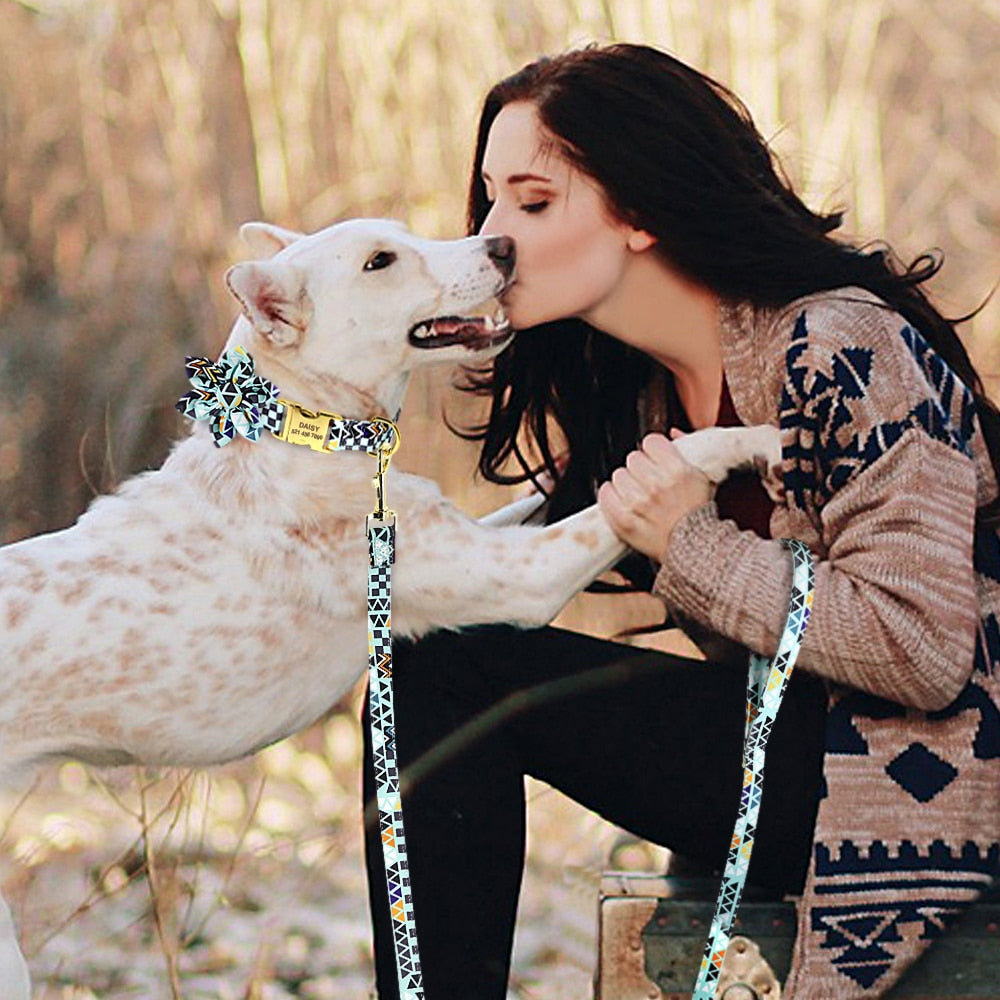 Bohemia Custom Hundehalsband Leine Nylon Blumen bedrucktes Haustier Hundehalsband Leine Personalisiertes Welpenhalsband für kleine mittelgroße Hunde