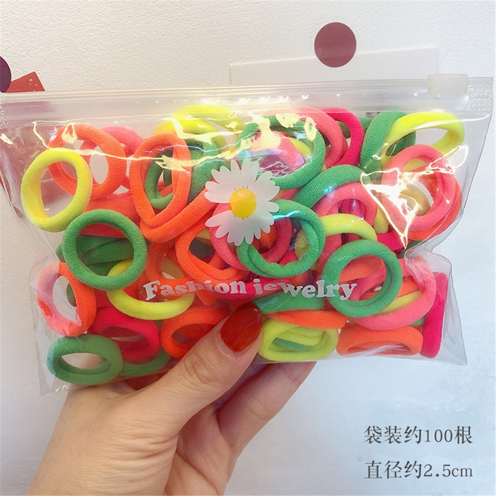 50Pcs/Set Frauen Mädchen 4cm / 2cm Bunte Nylon Elastische Haarbänder, Pferdeschwanz Halter, Gummibänder