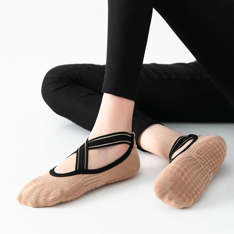 Hochwertige Verband-Yoga-Socken und Anti-Rutsch-Handtuchunterseite, rückenfreie Barre-Tanzsocken